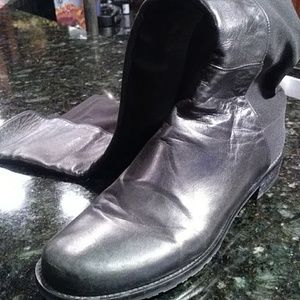 Stuart Weitzman black leather over-the-knee flat b